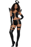 Women's Fallen Angel Costume, Coated Denier Tank Top & Matching Shorts with Faux-Lacing Details, Coordinating Gauntlets, Halloween Costume Outfit