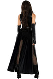 Code Breaker Babe Costume, Coated Denier Jumpsuit with Zip Front & Printed Mesh Legs, Matching Buckle Skirt and Fingerless Gloves