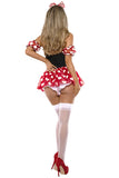 Women's Sultry Sweetheart Costume, Denier Bodysuit with Decorative Buttons & Attached Printed Mesh Ruffle Skirt, Puff Sleeves & Bow Headband