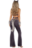 Women's Werewolf Costume, Velvet Detachable Top & Pants Set with Faux Fur Accents, Cutouts, Straps & O-Ring Details, Ear Headband & Fur Cuffs
