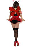 Women's Little Ladybug Costume, Denier Bodysuit with Decorative Buttons & Printed Mesh Ruffle Skirt, Puff Sleeves & Antenna Headband