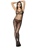 Spandex Shredded Strap Floral Lace Crotchless Bodystocking