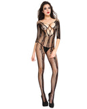 Flower Vines Fishnet Bodystocking with Front Criss-Cross Detail