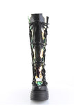 LED Light-Up Coffin Platform Wedge Lace-Up Knee-High Boot with Inner Side Zip