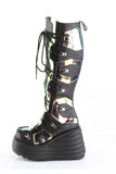 LED Light-Up Coffin Platform Wedge Lace-Up Knee-High Boot with Inner Side Zip