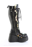 LED Light-Up Coffin Platform Wedge Lace-Up Knee-High Boot with Inner Side Zip