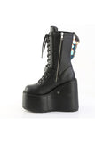 LED Light-Up Butterfly Platform Wedge Lace-Up Mid-Calf Boot with Inner Zip