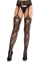 Bloom Net Garter Belt Stockings – Women's Sheer Pantyhose with Attached Garter Belt