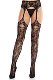 Bloom Net Garter Belt Stockings – Women's Sheer Pantyhose with Attached Garter Belt