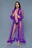 Full Length Chiffon Robe with Faux Fur Trim – Luxurious & Elegant Loungewear
