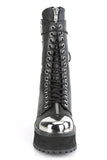 Mid-Calf Boots with Silver Chrome Metal Toe Cap and Ornamental Zip Details