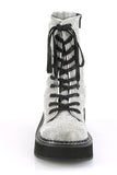 2" Platform Mid-Calf Lace-Up Boots with Rhinestone Covered Upper, Zip Closure Pocket, and Inner Side Metal Zip