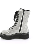 2" Platform Mid-Calf Lace-Up Boots with Rhinestone Covered Upper, Zip Closure Pocket, and Inner Side Metal Zip