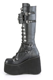 4 1/2" Platform D-Ring Lace-Up Knee-High Boots with Adjustable Shield and Oversized O-Ring Detail