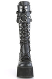 4 1/2" Platform D-Ring Lace-Up Knee-High Boots with Adjustable Shield and Oversized O-Ring Detail