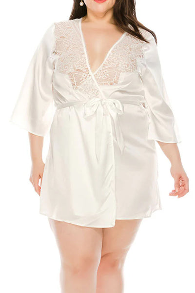 Plus Size Elegant Satin with Lace Detailing Satin Robes