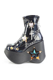 5" LED Light-Up Star Cutout Platform Wedge Stretch Ankle Boot with Heart Chain and Back Zip