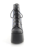Gothic Platform Ankle Boots with 5 Inch Chunky Heel, 3 Inch Platform, D-Ring Lace-Up Front, Moonlit Cathedral Artwork and Metal Back Zip Closure
