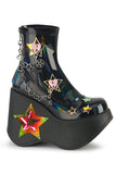 5" LED Light-Up Star Cutout Platform Wedge Stretch Ankle Boot with Heart Chain and Back Zip
