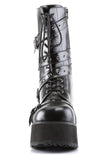 Goth Punk Calf Boots with Wrap-Around Strap and Inner Side Zip Closure