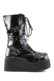 Goth Punk Calf Boots with Wrap-Around Strap and Inner Side Zip Closure