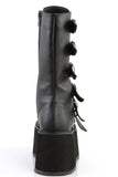 Platform Lace-Up Front Mid-Calf Boots with 6 Cone-Studded Buckle Straps and Inner Side Metal Zip
