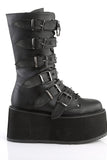 Platform Lace-Up Front Mid-Calf Boots with 6 Cone-Studded Buckle Straps and Inner Side Metal Zip