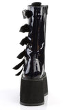 Platform Lace-Up Front Mid-Calf Boots with 6 Cone-Studded Buckle Straps and Inner Side Metal Zip