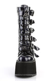 Platform Lace-Up Front Mid-Calf Boots with 6 Cone-Studded Buckle Straps and Inner Side Metal Zip