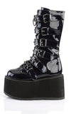 Platform Lace-Up Front Mid-Calf Boots with 6 Cone-Studded Buckle Straps and Inner Side Metal Zip