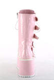 Platform Lace-Up Front Mid-Calf Boots with 6 Cone-Studded Buckle Straps and Inner Side Metal Zip