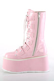 Platform Lace-Up Front Mid-Calf Boots with 6 Cone-Studded Buckle Straps and Inner Side Metal Zip