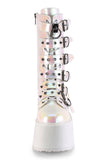 Platform Lace-Up Front Mid-Calf Boots with 6 Cone-Studded Buckle Straps and Inner Side Metal Zip