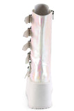 Platform Lace-Up Front Mid-Calf Boots with 6 Cone-Studded Buckle Straps and Inner Side Metal Zip