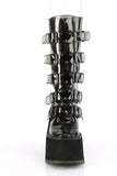 Mid-Calf Boots with Heart-Shaped Metal Plate Buckle Straps and Back Zip Closure