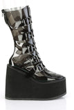 Mid-Calf Boots with Heart-Shaped Metal Plate Buckle Straps and Back Zip Closure