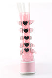 Mid-Calf Boots with Heart-Shaped Metal Plate Buckle Straps and Back Zip Closure