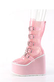Mid-Calf Boots with Heart-Shaped Metal Plate Buckle Straps and Back Zip Closure