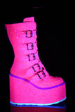 Platform Mid-Calf Boots with 5 Buckle Straps and Heart-Shaped Metal Plate Details