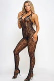 Jasmine Floral Lace Caged Bodystocking with Halter Neckline