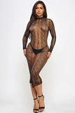 Gretta Fishnet Cut-Out Long Sleeve Midi Dress – Bodycon Silhouette
