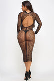Gretta Fishnet Cut-Out Long Sleeve Midi Dress – Bodycon Silhouette
