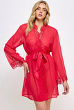 Vivian Sheer Chiffon Lace Trim Robe