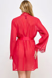 Vivian Sheer Chiffon Lace Trim Robe