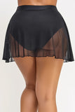 Gillian High-Waist Bikini Bottom – Full-Coverage Swim Skirt with High-Low Draped Mesh & Lettuce Trim