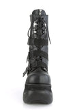 4" Platform Lace-Up Mid-Calf Boot with Triple Buckle Straps and Back Zip