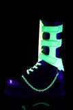 2 3/4" Platform Lace-Up Mid-Calf Boots with Chrome Metal Toe Cap, UV Reactive Acrylic Shield, and Harness Chain Details