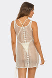 SunKissed Crochet Swim Cover Up Dress, Sleeveless Mini Beach Cover-Up with Boho Knit Pattern, Lightweight Summer Resort Wear