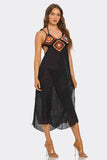 Geo Midi Swim Cover Up Dress, Colorful Geometric Crochet Beach Cover-Up with Scoop Neck, Cami Straps & Sheer Knitted Design