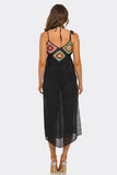Geo Midi Swim Cover Up Dress, Colorful Geometric Crochet Beach Cover-Up with Scoop Neck, Cami Straps & Sheer Knitted Design